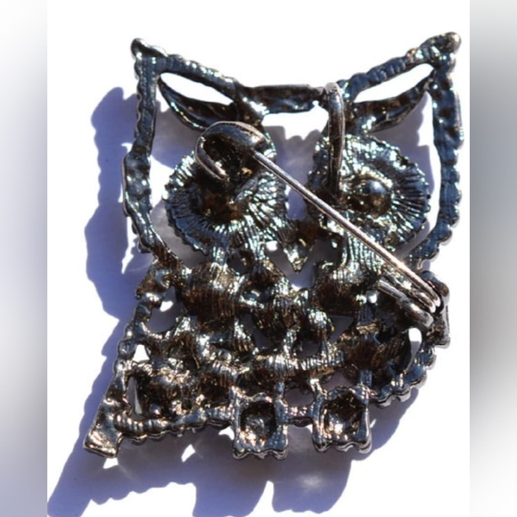 Silver Plated gold chain multicolor crystal owl necklace brooch - Picture 11 of 14